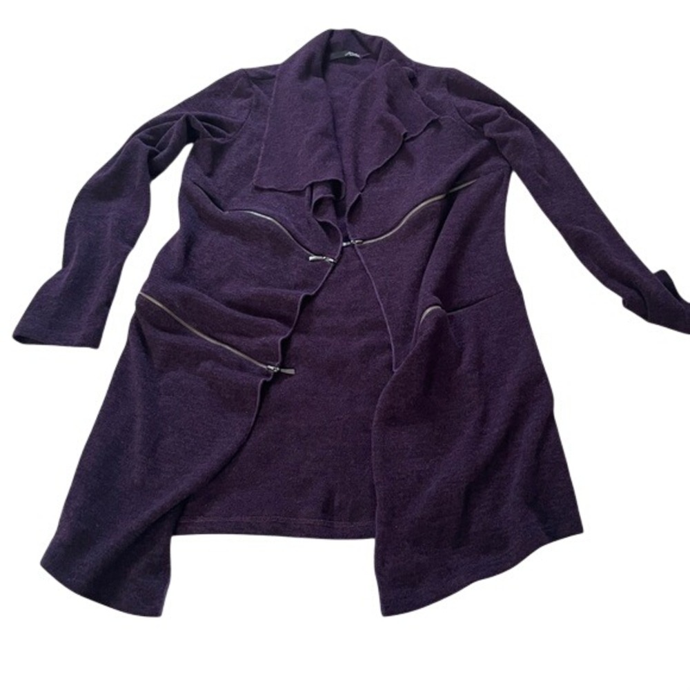 Ariella Purple‎ Zipper Detail Waterfall Open Front Cardigan Jacket Medium